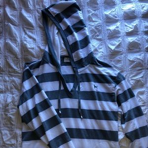 Black Dog Ladies Pullover Hoodie Blue/White Stripe